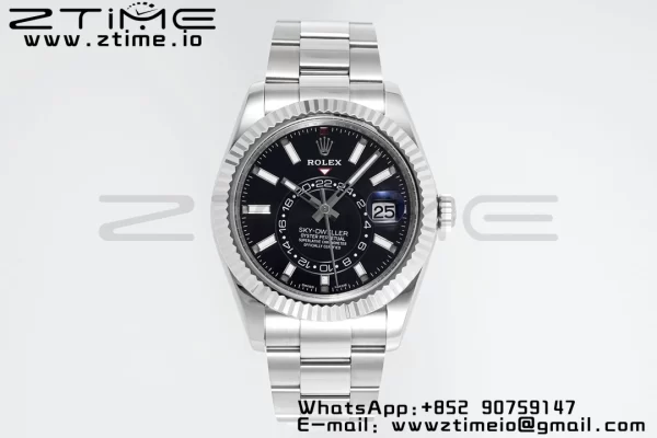 Rolex Sky-Dweller 326934 904L SS ZF 1:1 Best Edition Black Dial on SS Jubilee Bracelet A2824 - Super Clone Watch | 1:1 Best Version