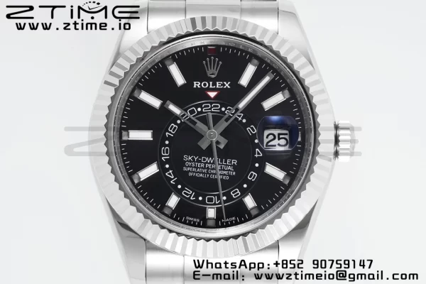Rolex Sky-Dweller 326934 904L SS ZF 1:1 Best Edition Black Dial on SS Jubilee Bracelet A2824 - Super Clone Watch | 1:1 Best Version