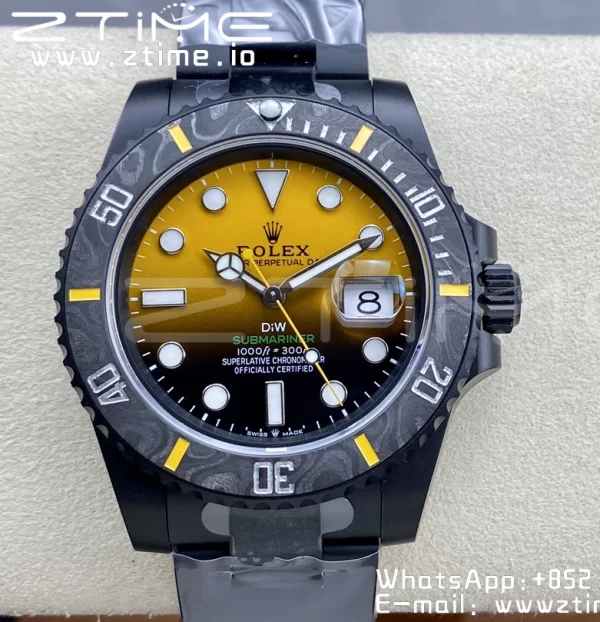 Rolex Submariner DIW DLC VSF 1:1 Best Edition Black/Yellow Dial on DLC Bracelet VS3135 - Super Clone Watch | 1:1 Best Version