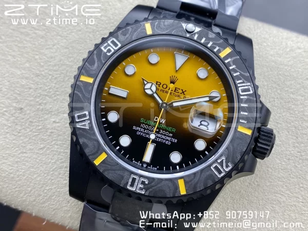Rolex Submariner DIW DLC VSF 1:1 Best Edition Black/Yellow Dial on DLC Bracelet VS3135 - Super Clone Watch | 1:1 Best Version