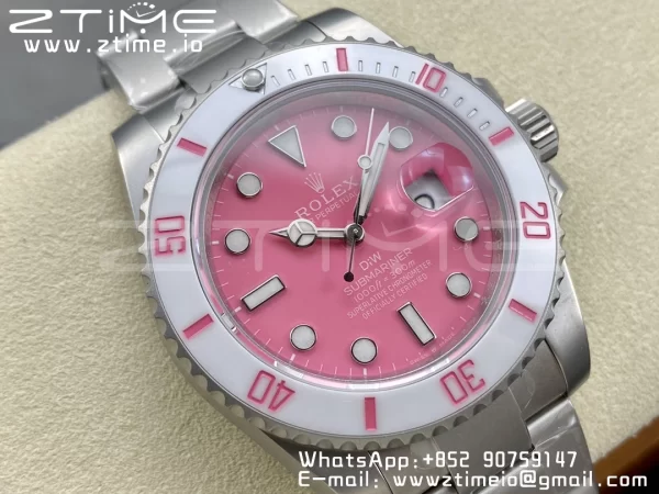Rolex Submariner Sandblasted DIWF Best Edition White Bezel Pink Dial Dial on SS Bracelet VR3135 - Super Clone Watch | 1:1 Best Version