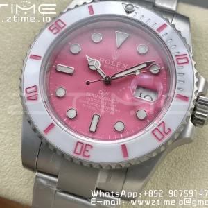 Rolex Submariner Sandblasted DIWF Best Edition White Bezel Pink Dial Dial on SS Bracelet VR3135 - Super Clone Watch | 1:1 Best Version