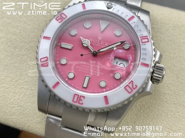 Rolex Submariner Sandblasted DIWF Best Edition White Bezel Pink Dial Dial on SS Bracelet VR3135 - Super Clone Watch | 1:1 Best Version