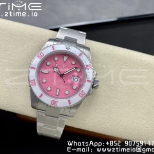 Rolex Submariner Sandblasted DIWF Best Edition White Bezel Pink Dial Dial on SS Bracelet VR3135 - Super Clone Watch | 1:1 Best Version