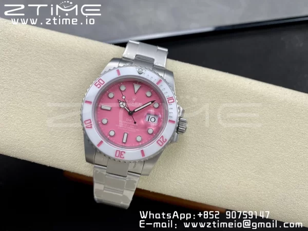 Rolex Submariner Sandblasted DIWF Best Edition White Bezel Pink Dial Dial on SS Bracelet VR3135 - Super Clone Watch | 1:1 Best Version