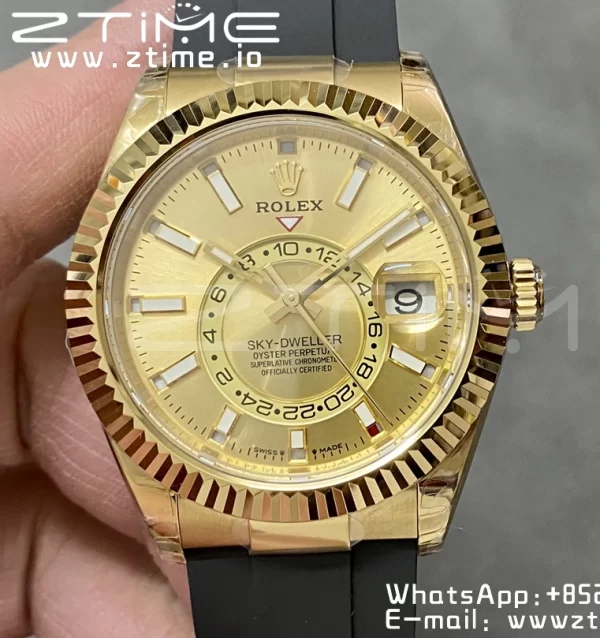 Rolex Skydweller 336238 YG Noob Best Edition YG Dial on Oysterflex Strap A23J - Super Clone Watch | 1:1 Best Version