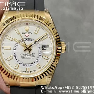 Rolex Skydweller 336238 YG Noob Best Edition White Dial on Oysterflex Strap A23J - Super Clone Watch | 1:1 Best Version