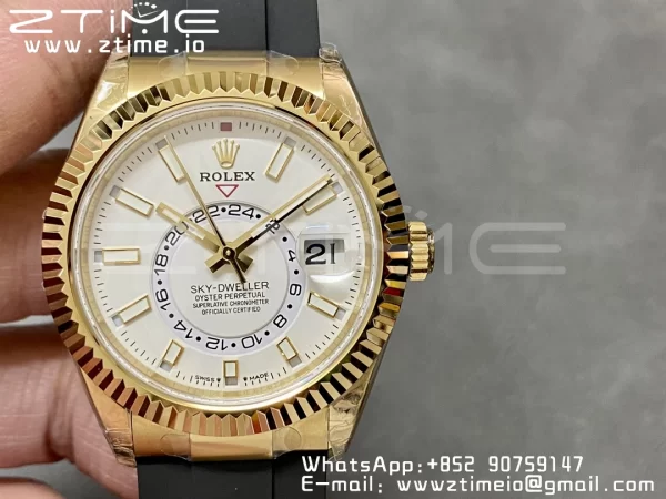 Rolex Skydweller 336238 YG Noob Best Edition White Dial on Oysterflex Strap A23J - Super Clone Watch | 1:1 Best Version