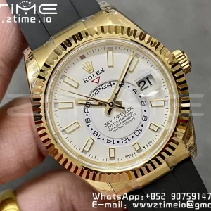 Rolex Skydweller 336238 YG Noob Best Edition White Dial on Oysterflex Strap A23J - Super Clone Watch | 1:1 Best Version