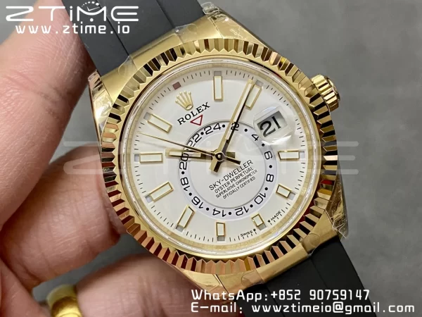 Rolex Skydweller 336238 YG Noob Best Edition White Dial on Oysterflex Strap A23J - Super Clone Watch | 1:1 Best Version