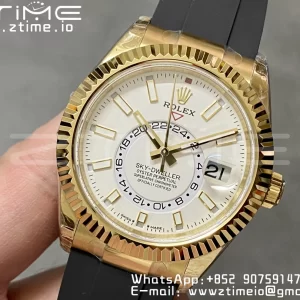 Rolex Skydweller 336238 YG Noob Best Edition White Dial on Oysterflex Strap A23J - Super Clone Watch | 1:1 Best Version