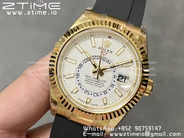 Rolex Skydweller 336238 YG Noob Best Edition White Dial on Oysterflex Strap A23J - Super Clone Watch | 1:1 Best Version