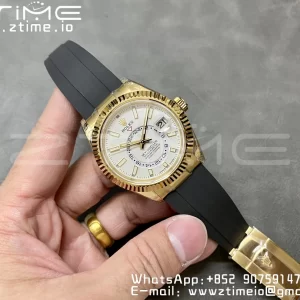 Rolex Skydweller 336238 YG Noob Best Edition White Dial on Oysterflex Strap A23J - Super Clone Watch | 1:1 Best Version