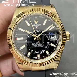 Rolex Skydweller 336238 YG Noob Best Edition Black Dial on Oysterflex Strap A23J - Super Clone Watch | 1:1 Best Version