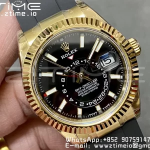 Rolex Skydweller 336238 YG Noob Best Edition Black Dial on Oysterflex Strap A23J - Super Clone Watch | 1:1 Best Version