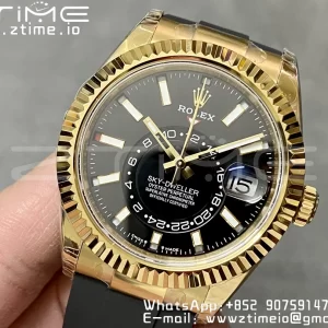 Rolex Skydweller 336238 YG Noob Best Edition Black Dial on Oysterflex Strap A23J - Super Clone Watch | 1:1 Best Version