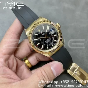 Rolex Skydweller 336238 YG Noob Best Edition Black Dial on Oysterflex Strap A23J - Super Clone Watch | 1:1 Best Version