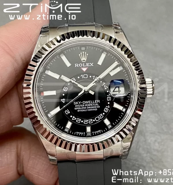 Rolex Skydweller 336239 SS Noob Best Edition Black Dial on Oysterflex Strap A23J - Super Clone Watch | 1:1 Best Version