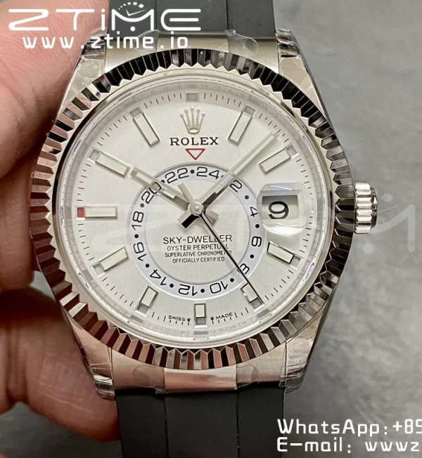 Rolex Skydweller 336239 SS Noob Best Edition White Dial on Oysterflex Strap A23J - Super Clone Watch | 1:1 Best Version