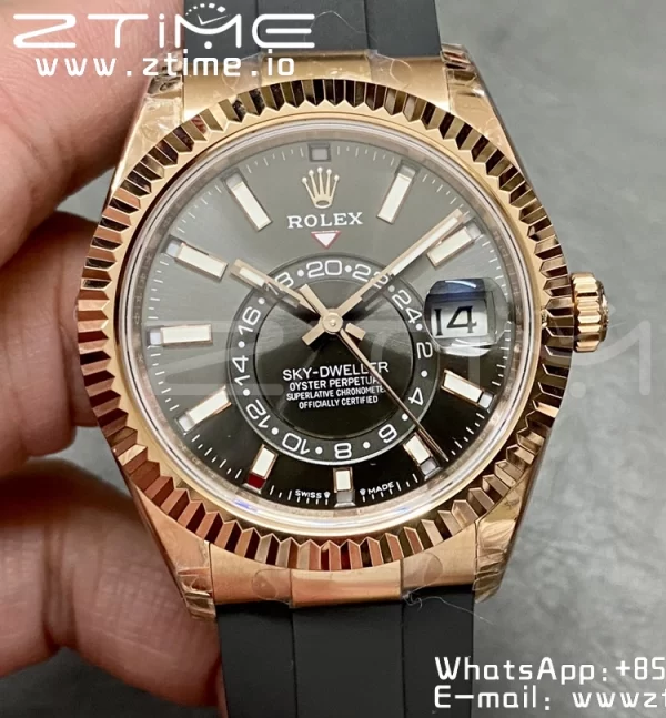 Rolex Skydweller 326235 RG Noob Best Edition White Dial on Oysterflex hihna A23J - Super Clone Watch | 1:1 Paras versio