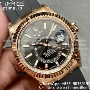 Rolex Skydweller 326235 RG Noob Best Edition White Dial on Oysterflex hihna A23J - Super Clone Watch | 1:1 Paras versio