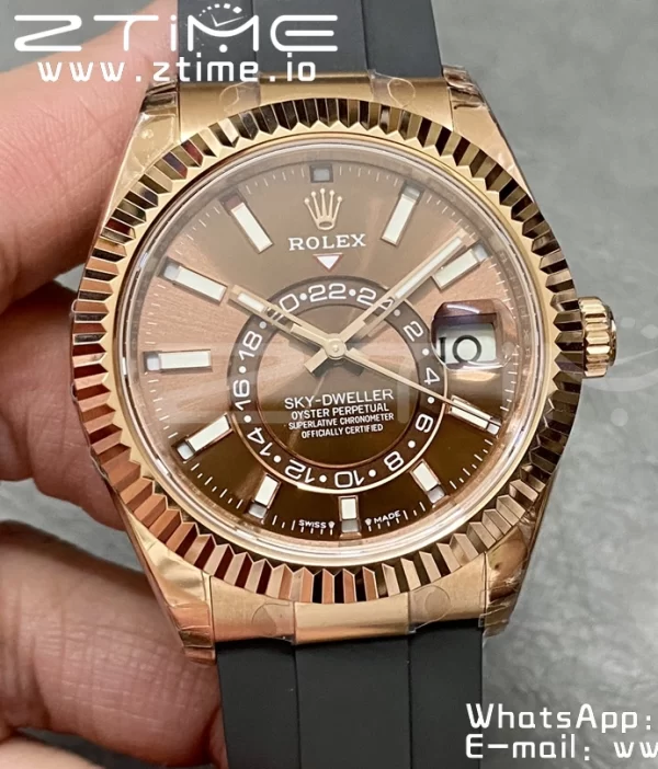 Rolex Skydweller 326235 RG Noob Best Edition Brown Dial on Oysterflex Strap A23J - Super Clone Watch | 1:1 Best Version