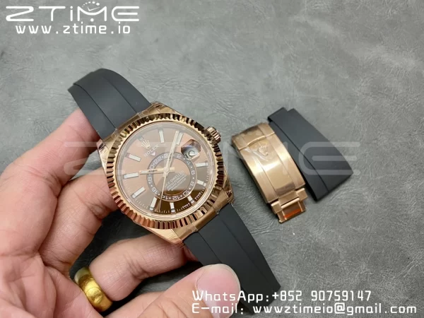 Rolex Skydweller 326235 RG Noob Best Edition Brown Dial on Oysterflex Strap A23J - Super Clone Watch | 1:1 Best Version