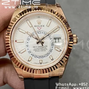 Rolex Skydweller 326235 RG Noob Best Edition White Dial on Oysterflex Strap A23J - Super Clone Watch | 1:1 Best Version
