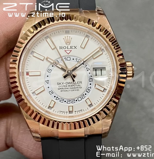 Rolex Skydweller 326235 RG Noob Best Edition White Dial on Oysterflex Strap A23J - Super Clone Watch | 1:1 Best Version