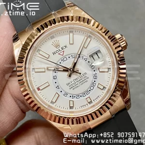 Rolex Skydweller 326235 RG Noob Best Edition White Dial on Oysterflex Strap A23J - Super Clone Watch | 1:1 Best Version