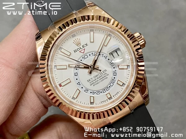 Rolex Skydweller 326235 RG Noob Best Edition White Dial on Oysterflex Strap A23J - Super Clone Watch | 1:1 Best Version
