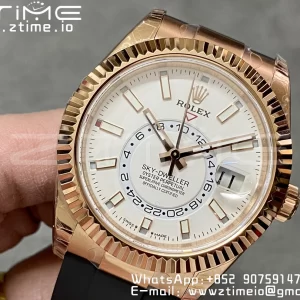 Rolex Skydweller 326235 RG Noob Best Edition White Dial on Oysterflex Strap A23J - Super Clone Watch | 1:1 Best Version