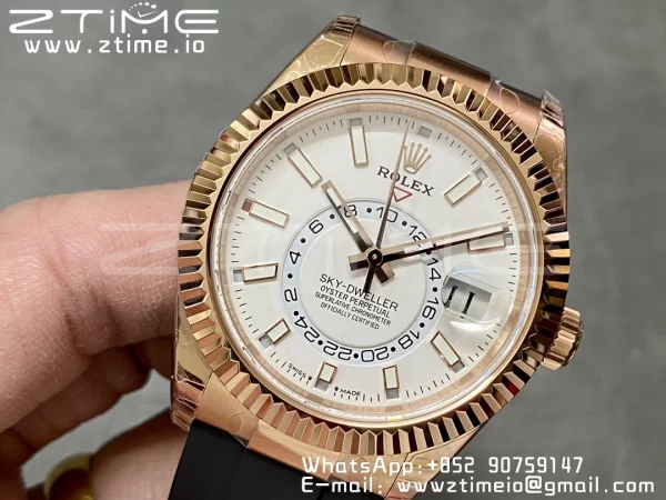 Rolex Skydweller 326235 RG Noob Best Edition White Dial on Oysterflex Strap A23J - Super Clone Watch | 1:1 Best Version