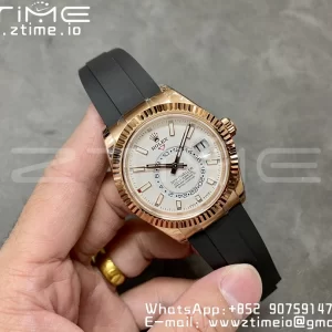 Rolex Skydweller 326235 RG Noob Best Edition White Dial on Oysterflex Strap A23J - Super Clone Watch | 1:1 Best Version