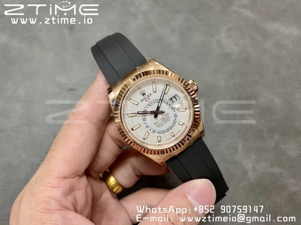 Rolex Skydweller 326235 RG Noob Best Edition White Dial on Oysterflex Strap A23J - Super Clone Watch | 1:1 Best Version