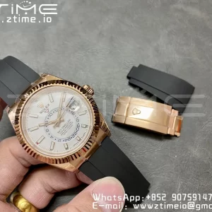 Rolex Skydweller 326235 RG Noob Best Edition White Dial on Oysterflex Strap A23J - Super Clone Watch | 1:1 Best Version