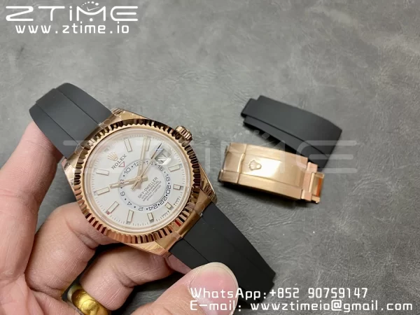Rolex Skydweller 326235 RG Noob Best Edition White Dial on Oysterflex Strap A23J - Super Clone Watch | 1:1 Best Version