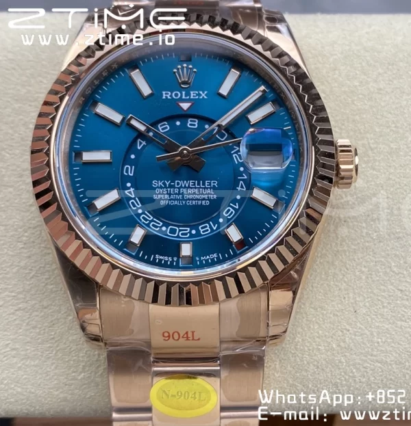 Rolex Skydweller 336935 RG Noob Best Edition Blue Dial on RG Bracelet A23J - Super Clone Watch | 1:1 Best Version