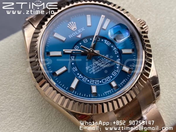 Rolex Skydweller 336935 RG Noob Best Edition Blue Dial on RG Bracelet A23J - Super Clone Watch | 1:1 Best Version