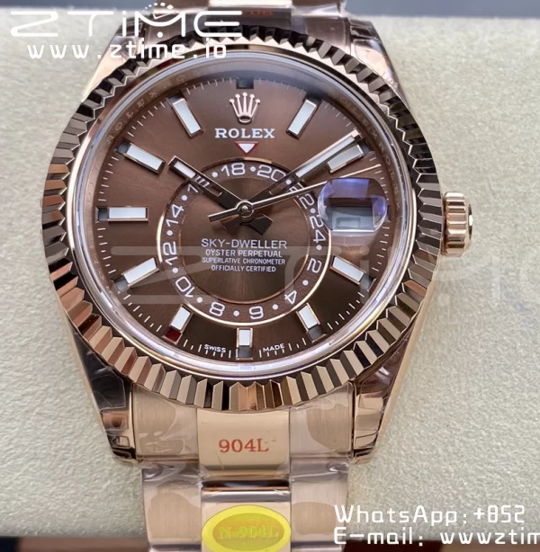 Rolex Skydweller 336935 RG Noob Best Edition Brown Dial on RG Bracelet A23J - Super Clone Watch | 1:1 Best Version