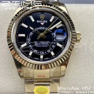 Rolex Skydweller 326938 YG Noob Best Edition Black Dial on YG Bracelet A23J - Super Clone Watch | 1:1 Best Version
