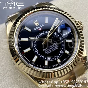 Rolex Skydweller 326938 YG Noob Best Edition Black Dial on YG Bracelet A23J - Super Clone Watch | 1:1 Best Version