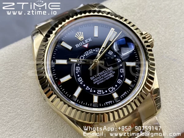 Rolex Skydweller 326938 YG Noob Best Edition Black Dial on YG Bracelet A23J - Super Clone Watch | 1:1 Best Version