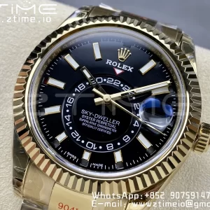 Rolex Skydweller 326938 YG Noob Best Edition Black Dial on YG Bracelet A23J - Super Clone Watch | 1:1 Best Version