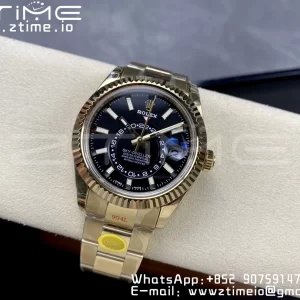 Rolex Skydweller 326938 YG Noob Best Edition Black Dial on YG Bracelet A23J - Super Clone Watch | 1:1 Best Version