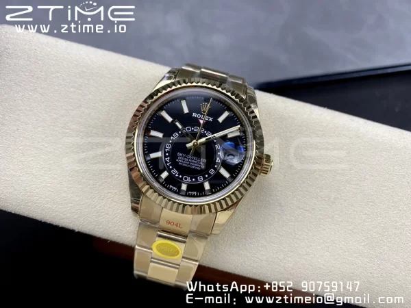 Rolex Skydweller 326938 YG Noob Best Edition Black Dial on YG Bracelet A23J - Super Clone Watch | 1:1 Best Version