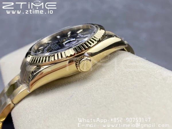 Rolex Skydweller 326938 YG Noob Best Edition Black Dial on YG Bracelet A23J - Super Clone Watch | 1:1 Best Version