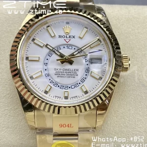 Rolex Skydweller 326938 YG Noob Best Edition White Dial on YG Bracelet A23J - Super Clone Watch | 1:1 Best Version