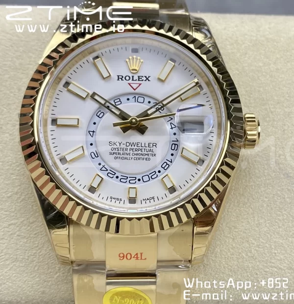 Rolex Skydweller 326938 YG Noob Mejor Edición Esfera Blanca en YG Pulsera A23J - Super Clone Watch | 1:1 Mejor Versión