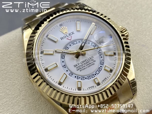 Rolex Skydweller 326938 YG Noob Mejor Edición Esfera Blanca en YG Pulsera A23J - Super Clone Watch | 1:1 Mejor Versión
